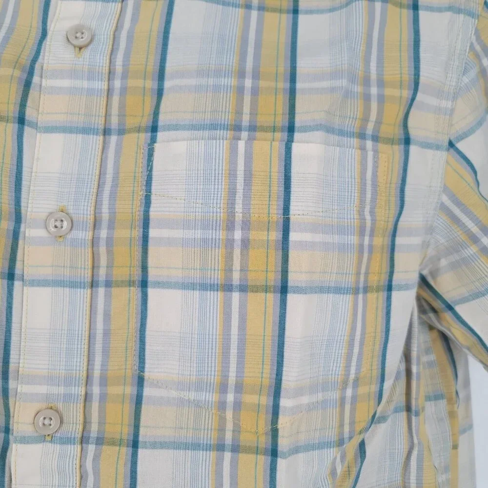 North Face Short Sleeve Hammetts Button Down Shirt Yellow White Plaid Size Med